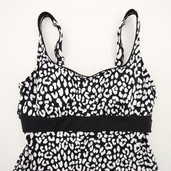 Lands End Tankini Top Black White Leopard Print Sweetheart Neck Size 12 - Picture 2 of 9